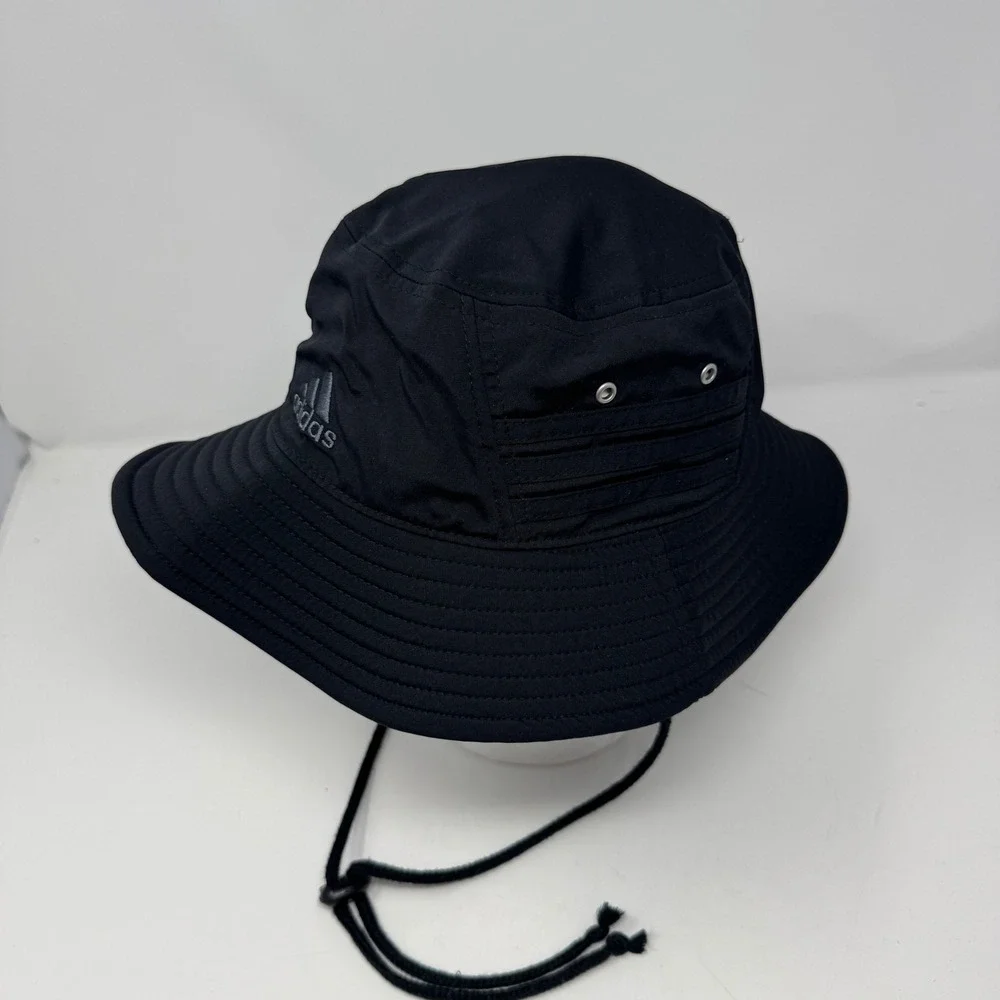 Adidas Mens Aeroready Bucket Hat Black Boonie Sun Cap with Chin Strap HC183